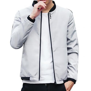 Fashion Casual Men Jacket Coat Stand Collar Baseball Jacket Long Sleeve